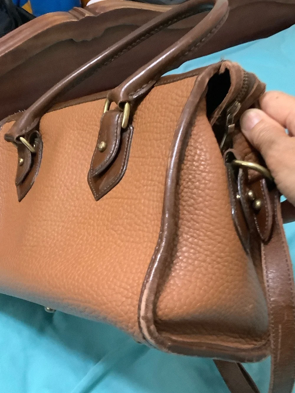 Dooney & Bourke Brown All-Weather Leather Satchel with Gold Hardware